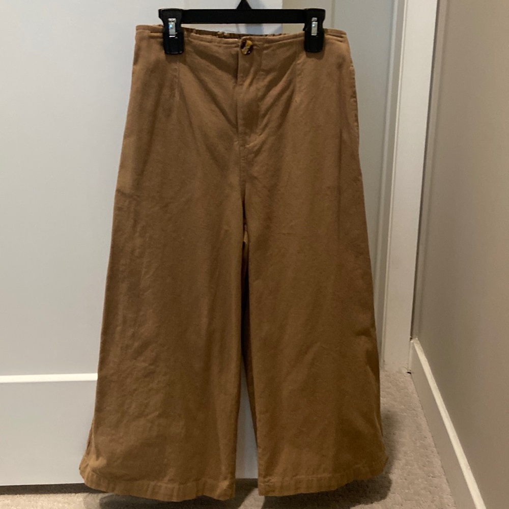Good Luck Gem Khaki Colored High-Waisted Wide Leg Cropped Pants